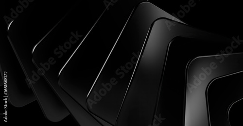 Abstract Black Geometric Design, show the interplay of light and shadow. The design is minimalist and modern, creating a sense of depth and movement 