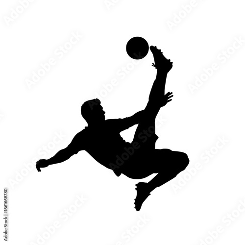 Soccer player silhouette executing bicycle kick dynamic action athleticism high quality professional