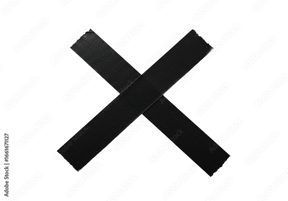 Fototapeta premium Black tape x shape on transparent background minimalist graphic design element