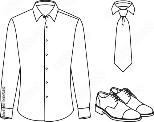 Men's Formal Wear Outline Fashion Illustration shirt shoes