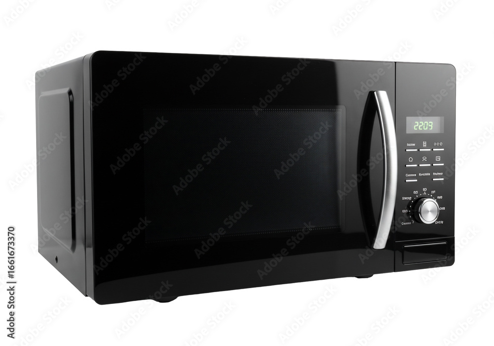 Obraz premium Black microwave oven modern kitchen appliance digital display silver handle isolated clean design
