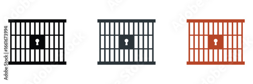 Simple flat jail cell icon, isolated on white, symbolizing restriction, rules, and punishment.