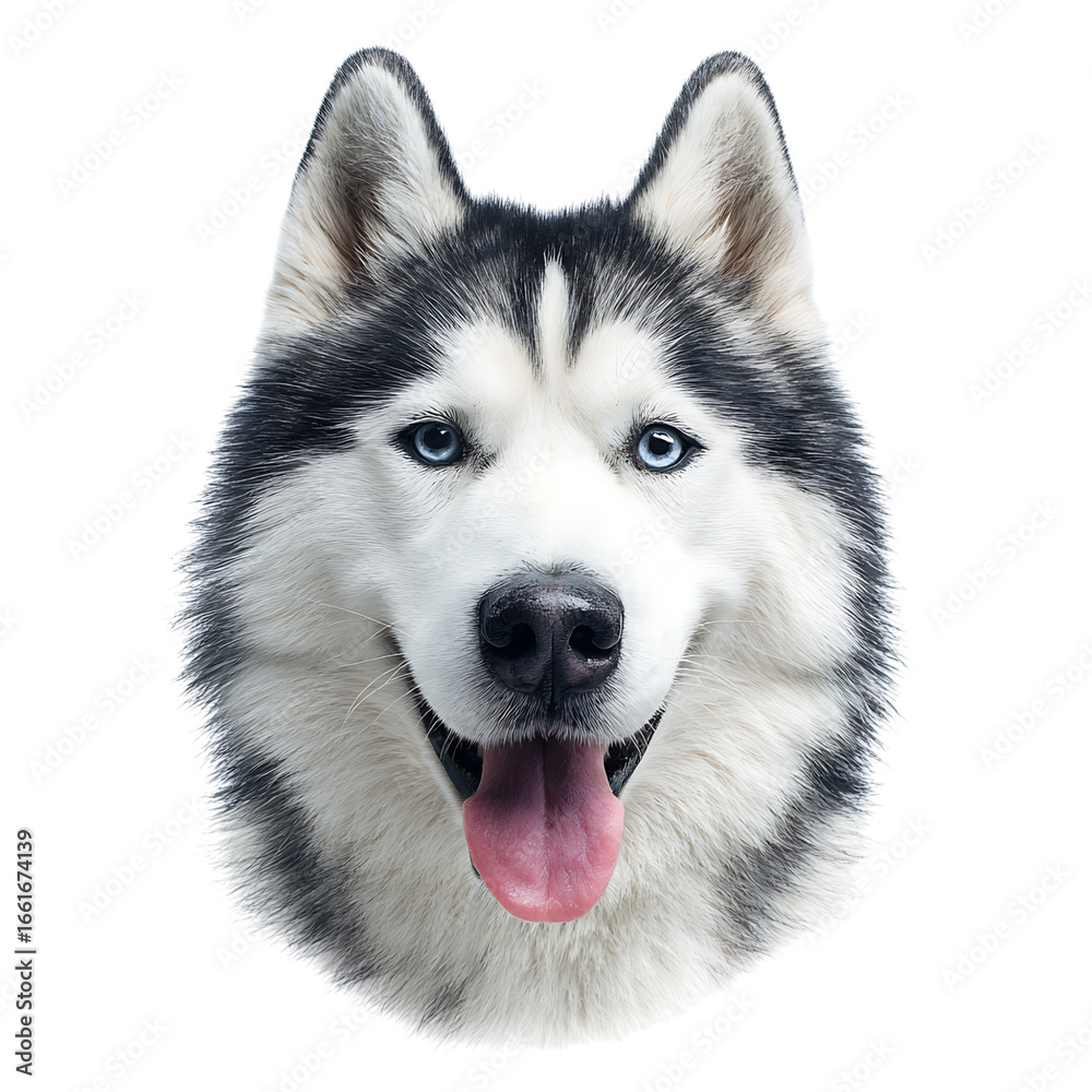 Fototapeta premium Happy Siberian Husky Dog with Blue Eyes Isolated on a Transparent background