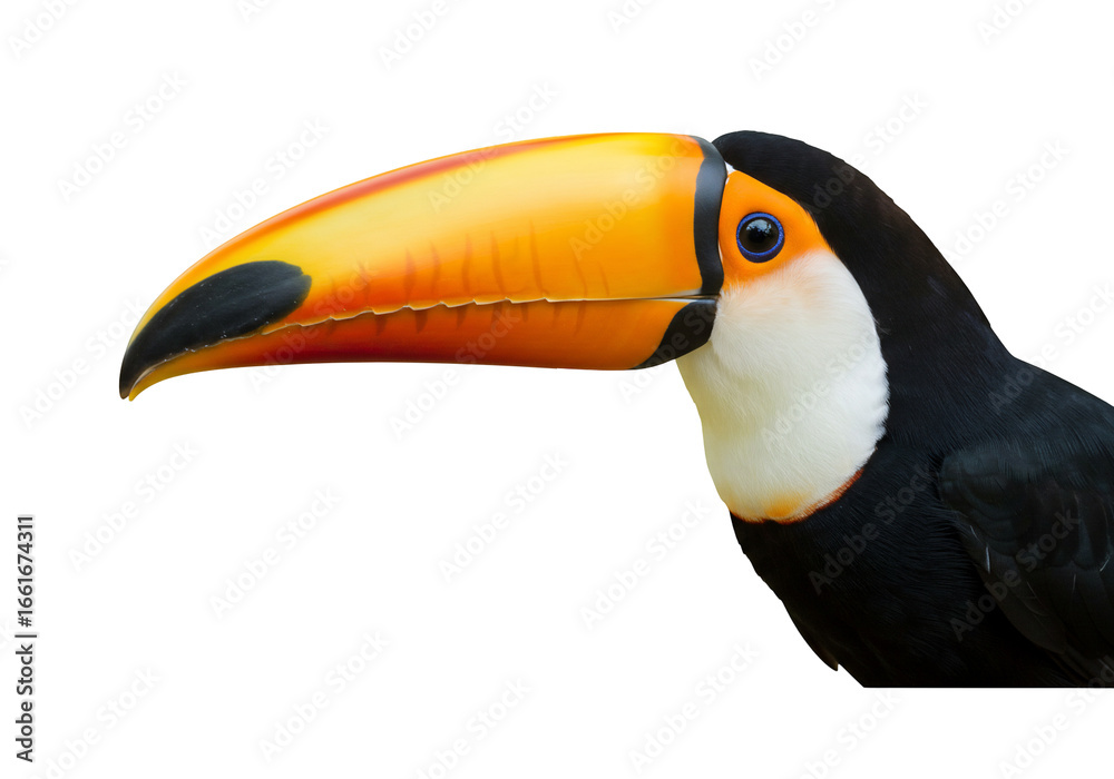 Naklejka premium Vibrant toucan profile closeup transparent background tropical bird wildlife photography