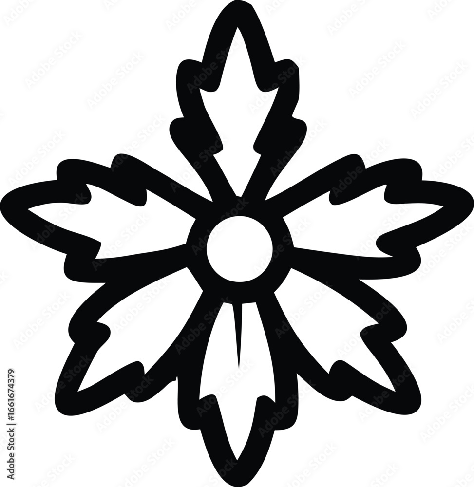 Obraz premium Elegant black and white six-petal floral motif with central circle detail perfect for decorative designs and accents