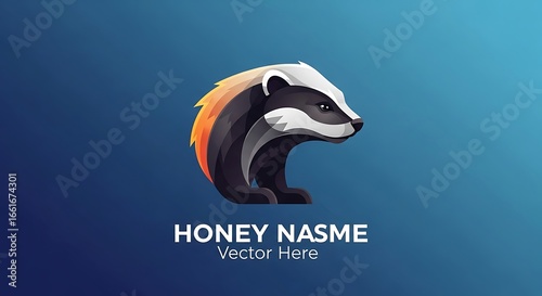 Stylized Honey Badger Logo with Gradient Fur and Blue Background