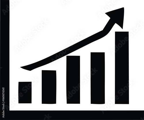 Growing business bar chart with upward trend arrow illustrating success and profit growth