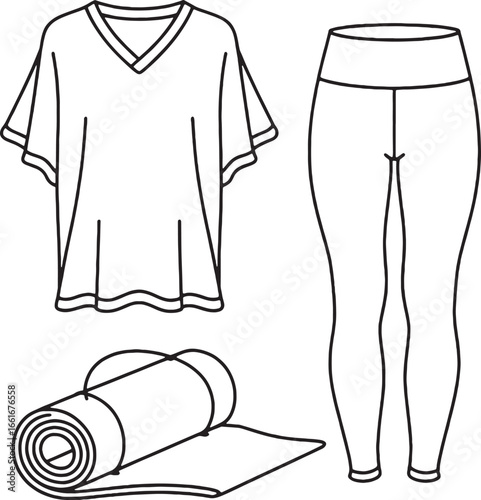 Yoga Outfit and Mat Outline Fashion Illustration leggings t-shirt
