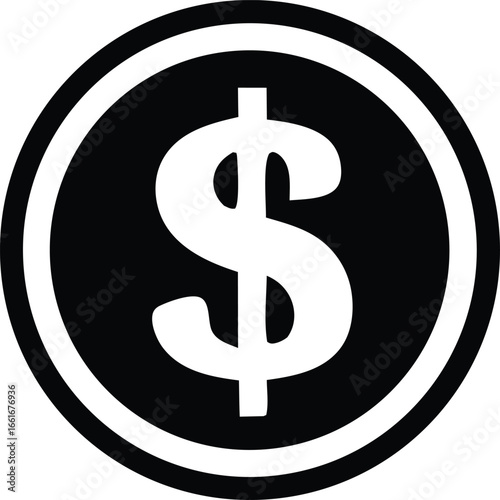 Simple black and white dollar coin symbol representing currency finance and wealth iconography