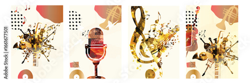 Abstract Music Background, vector illustration. Collage with musical instruments