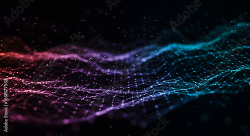 Digital Wavelengths: Abstract digital representation of a complex data network, visualized as flowing, colorful waveforms, capturing the essence of connectivity and the digital age.
