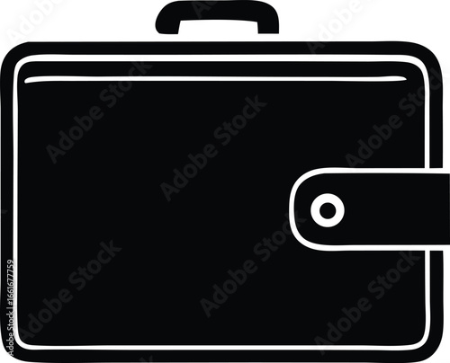 Simple black silhouette of a wallet with a button closure and handle ideal for business or finance concepts
