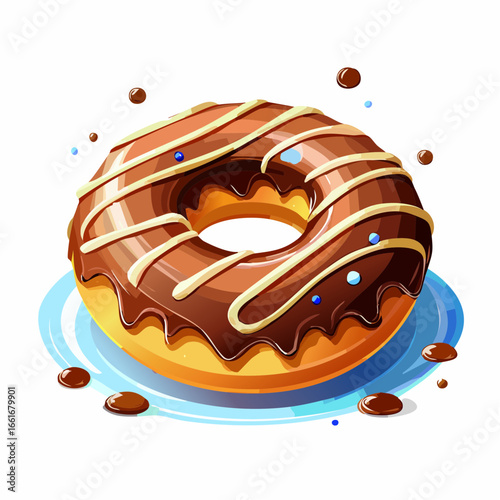 Donut Delight: A delectable chocolate-glazed donut rests invitingly on a plate, with sprinkles of delight, an irresistible emblem of comfort food.