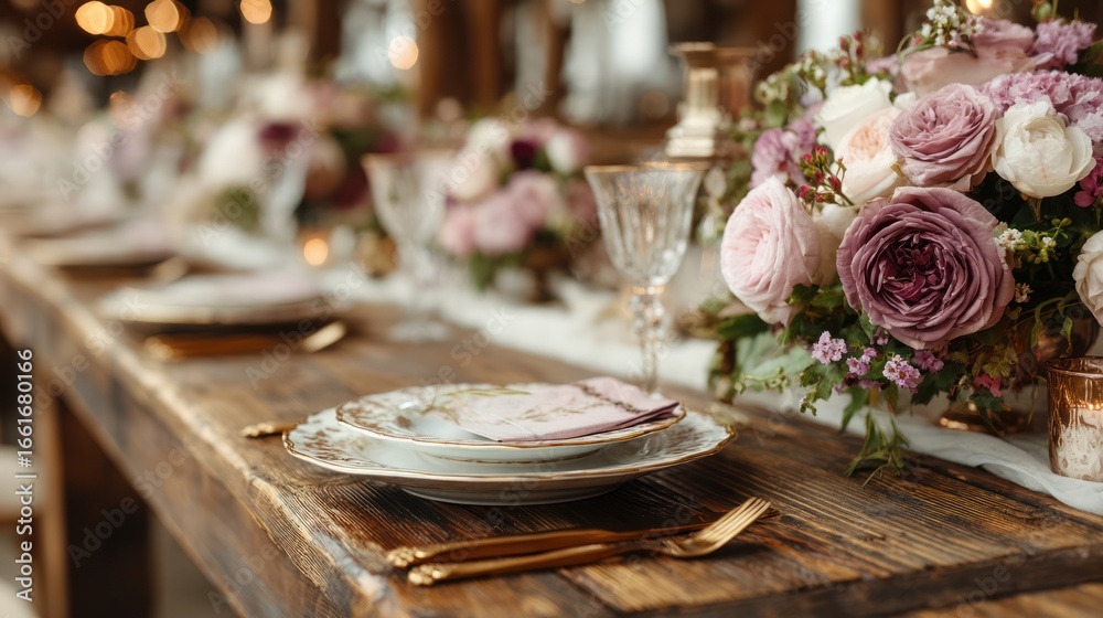 Fototapeta premium Rustic Elegance: A Wedding Table Setting