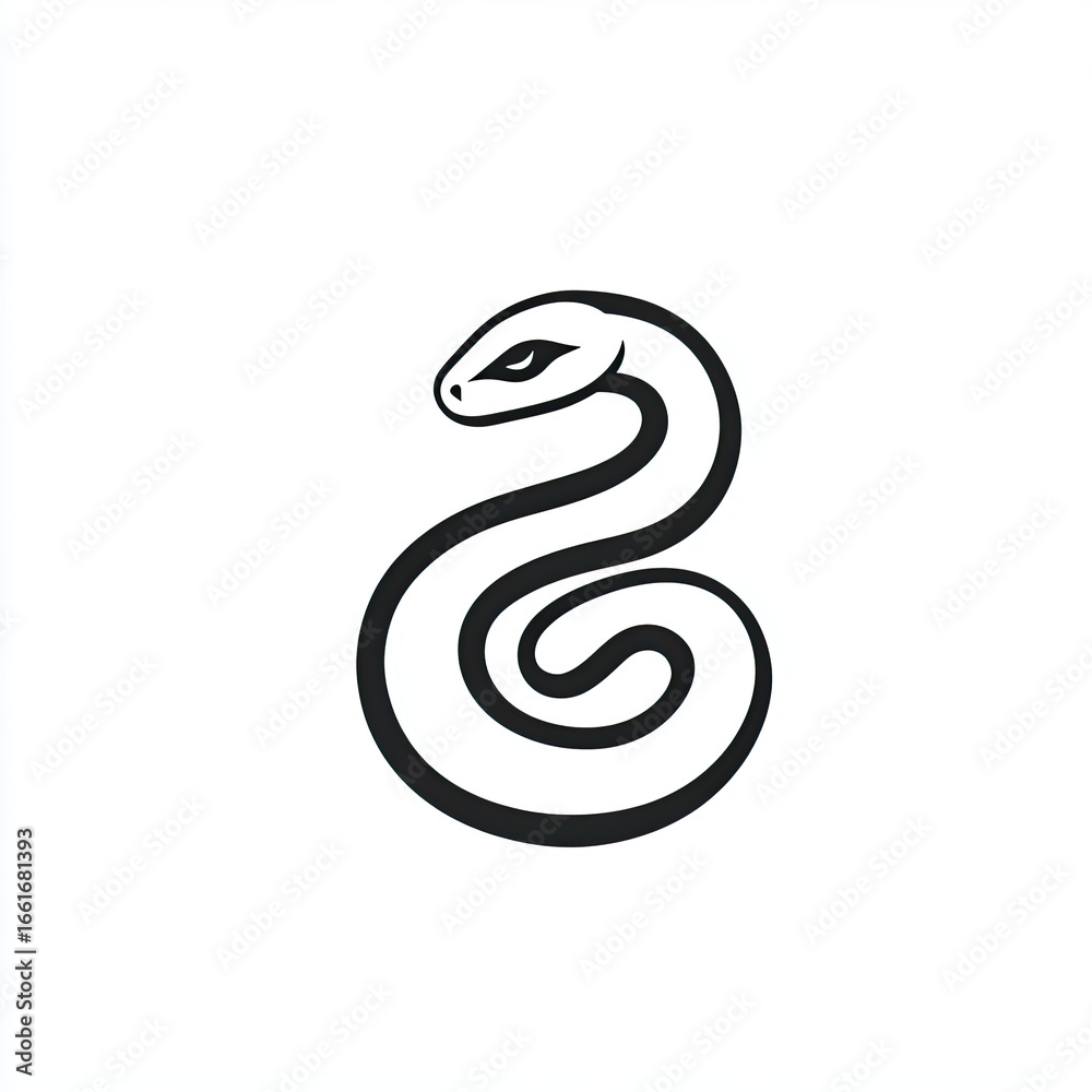 Fototapeta premium Vector logo of a simple line-drawn ghost snake, pure black on a white background