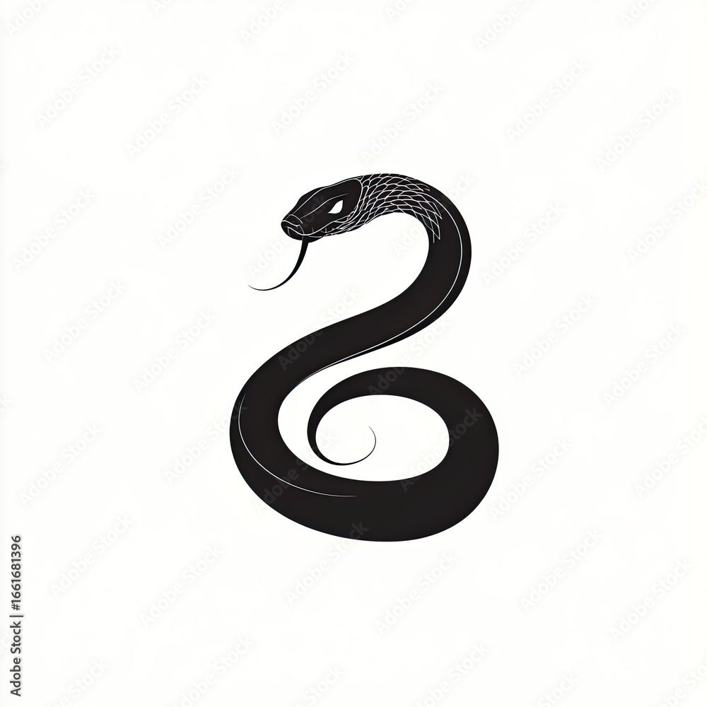 Obraz premium Vector logo of a simple line-drawn ghost snake, pure black on a white background