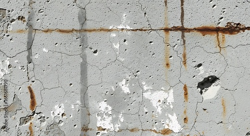 Weathered Concrete Wall with Rust Stains and Cracks, Showing Decay and Age