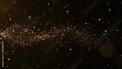 Abstract golden particles background with a swirling motion.