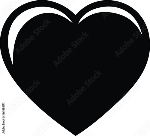 Solid black heart symbol with subtle white highlights ideal for love romance and valentines day graphics