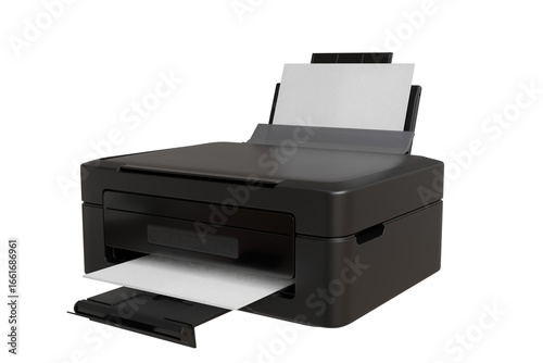 Bild auf Leinwand black all-in-one printer sits angled, showcasing its input and output trays