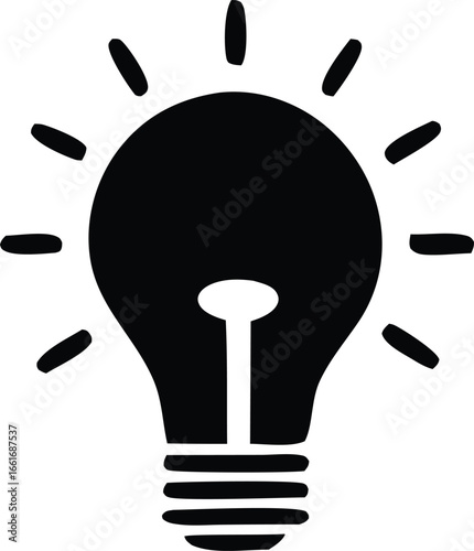 Simple silhouette icon of a lit light bulb symbolizing ideas creativity innovation and solutions illuminated brightly