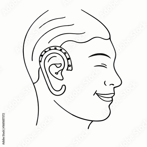 Hearing aid illustration on human ear  for accessibility and audiology awareness on world hearing day