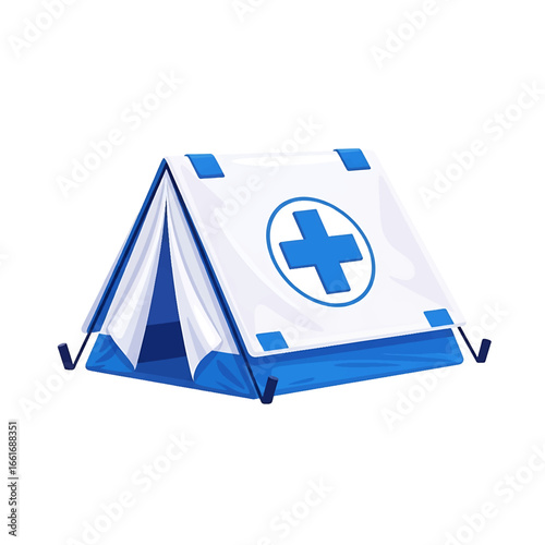 Mobile field hospital tent illustration, a symbol of emergency first aid, medical care, and humanitarian relief support