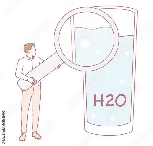 An informative illustration depicting the chemical composition of water with a strong emphasis on H2O molecules