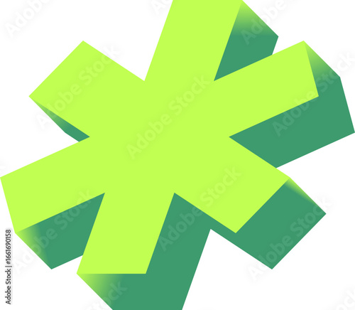 3D isometric green asterisk icon. Modern abstract vector illustration of a soft and playful star shape for tech or creative concepts.