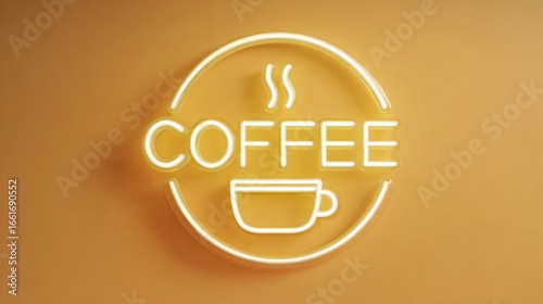 Neon coffee sign on a light orange background