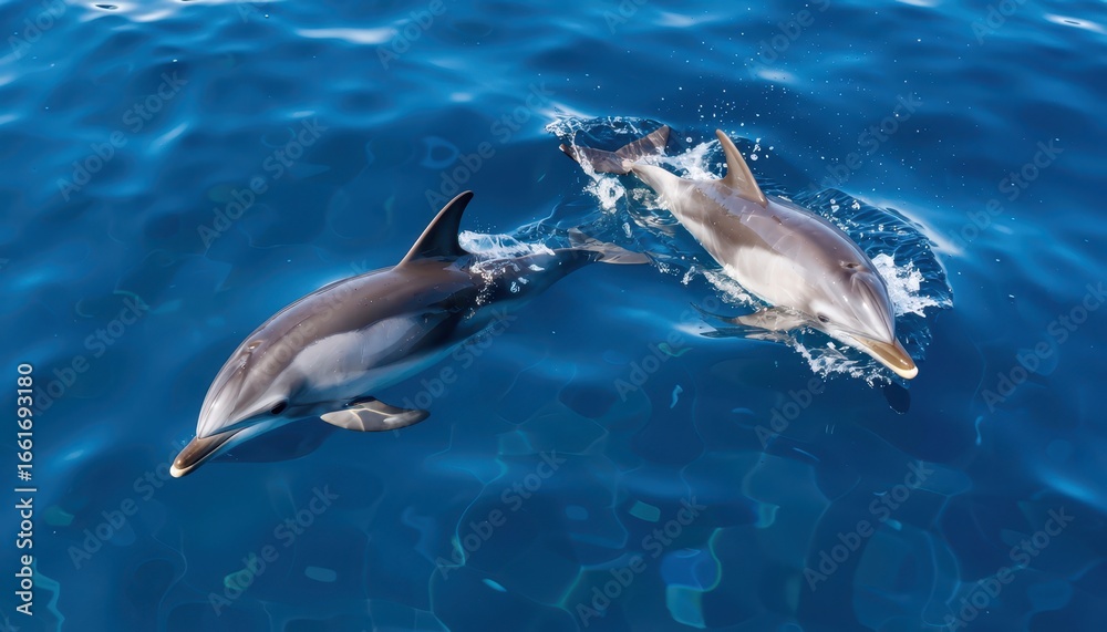 Fototapeta premium Dolphins swimming gracefully in the ocean nature photography serene environment aerial view wildlife concept