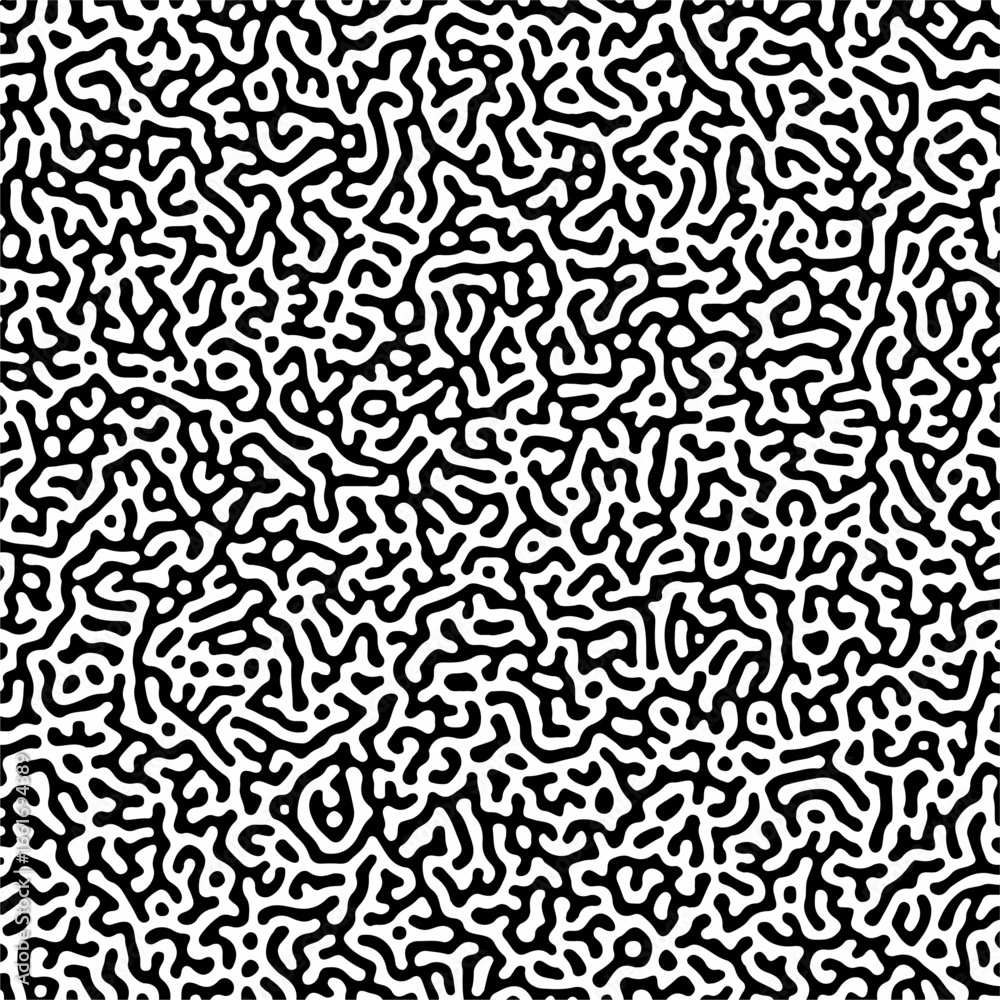 Fototapeta premium Abstract Turing pattern background. hexagonal swirl pattern. zigzag, Monochrome, vector, seamless, waving, turing, labyrinth. algorithm psychedelic background. Reaction diffusion. Hand drawn, print.