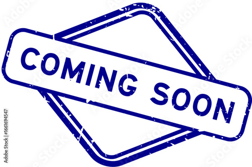 Grunge blue coming soon word rubber seal stamp on white background