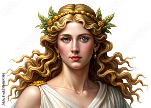Aphrodite isolated on a white or transparent background. Greek Mythology.