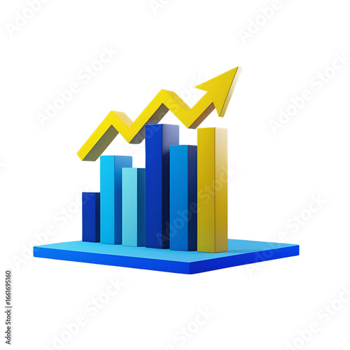 Business growth chart with upward arrow concept transparent background