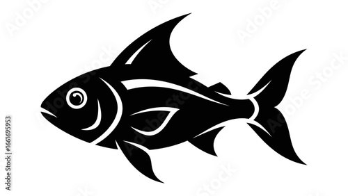 Silhouette of a Fish: A sleek, black silhouette of a fish, a symbol of the aquatic world, its form captured in bold lines, showcasing an artistic elegance.