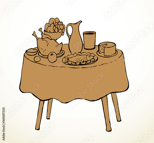 Vector drawing. Tasty feast food