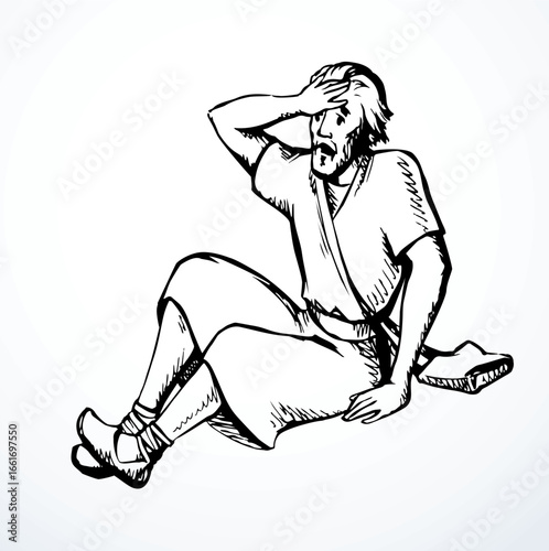Vector drawing. Man fall on the ground