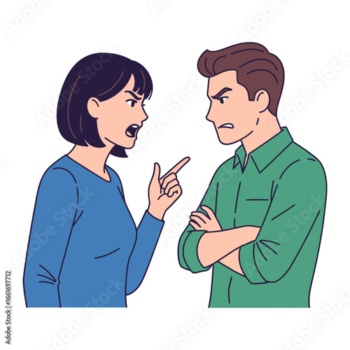 Relationship Confrontation: A man and a woman locked in a heated argument. A visual depiction of conflict and emotional tension.