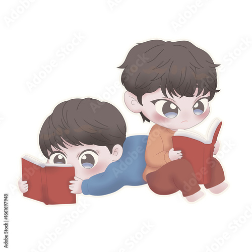Kids reading a book together 