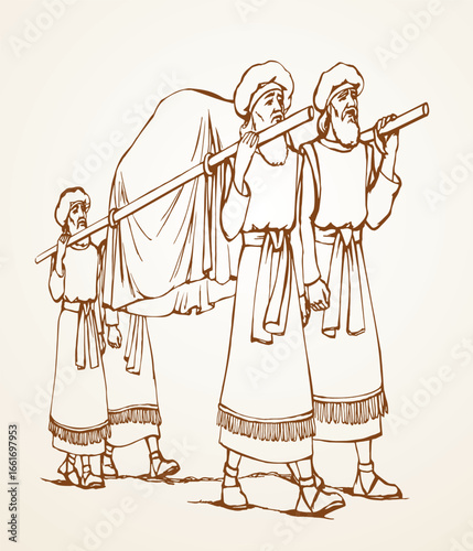 Vector drawing. Priests with an ark