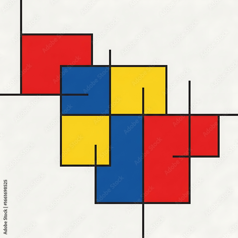 Fototapeta premium Minimalist geometric design with red, yellow, and blue blocks.