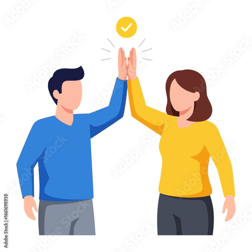High Five of Achievement: An illustration depicts two figures, united in a gesture of triumph, executing a high five as a symbol of accomplishment.