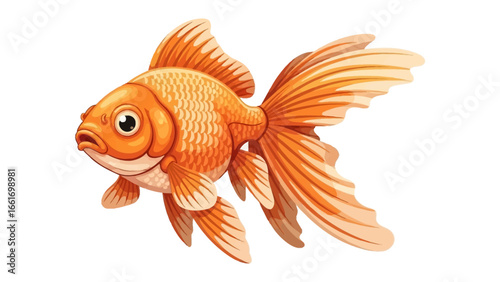 Golden Radiance: A single goldfish, exhibiting exquisite detail and vibrant color, elegantly glides, captivating with its beauty. 