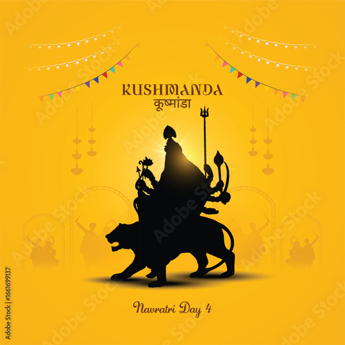 9 days of Navratri goddess durga avatars with color of the day. Day four goddess kushmanda. Hindi translation kushmanda.