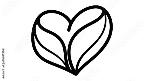 Delicate Heart Leaf Illustration: A minimalist black-and-white illustration of a heart-shaped leaf, a testament to the natural beauty of plant and organic shapes. Evoking the essence of love, growth.