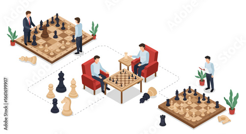 Vector illustration people playing chess