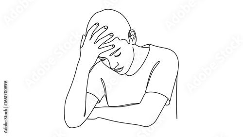   
Sadness in Simplicity: A line drawing captures the essence of human emotion, depicting a person, head in hand, embodying introspection and quiet despair. 