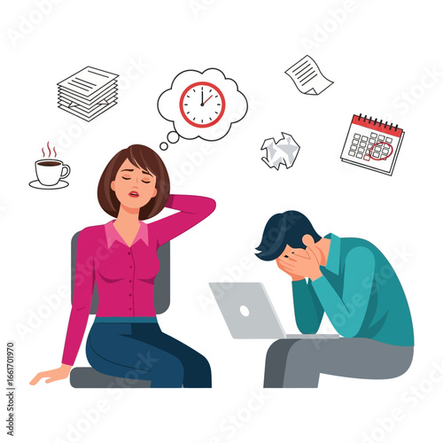Overwhelmed by the Pressure: The image captures the crushing weight of stress. with an individual consumed by an overflowing workload, symbolizing the strains of time constraints and endless task