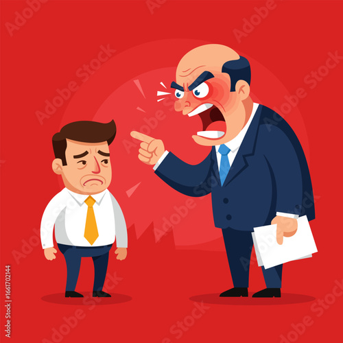 Vector illustration of a boss scolding his subordinates